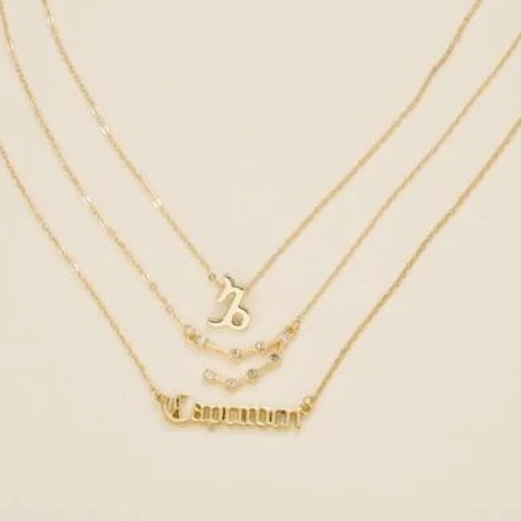 3pc Capricorn Zodiac Golden Necklaces - Picture 3 of 3